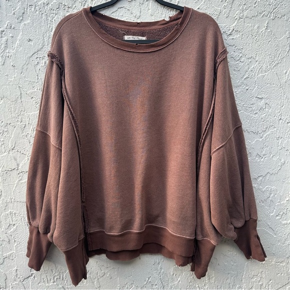 WE THE FREE PEOPLE Sweatshirt Women XS Camden Oversized Pullover Chocolate Brown - Picture 3 of 9